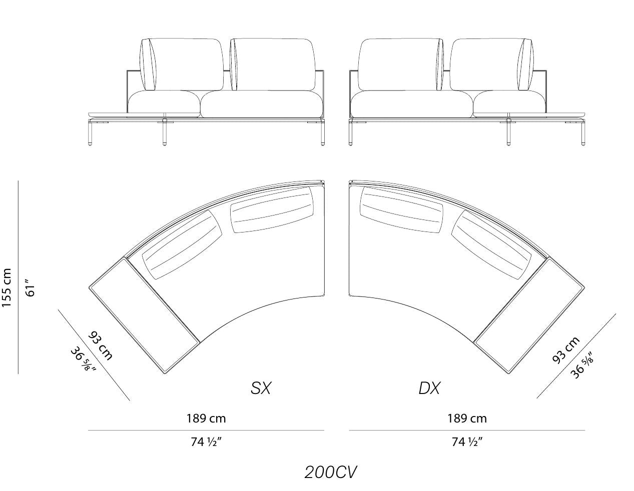 NOAH - Sectional curved fabric sofa