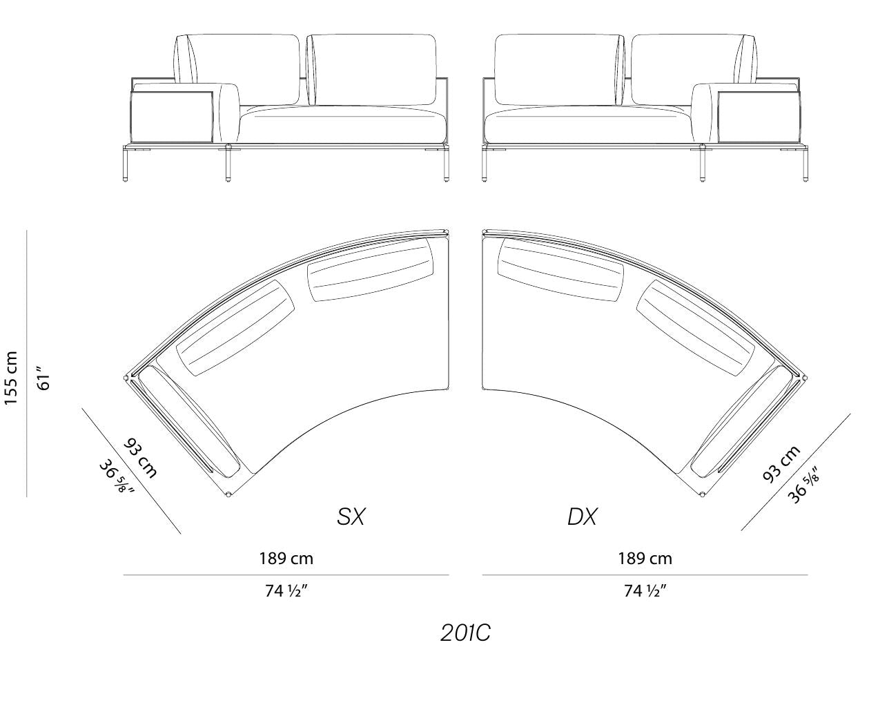 NOAH - Sectional curved fabric sofa