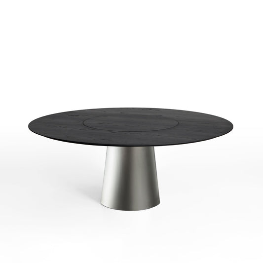 MATERIC - Round dining table with Lazy Susan (Dimension - Ø 1600 x H. 743 mm / Base - Matt Satin Stainless Steel (R28))