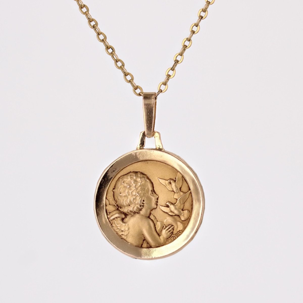 20th Century 18 Karat Rose Gold Angel and Dove Medal by C.Charl