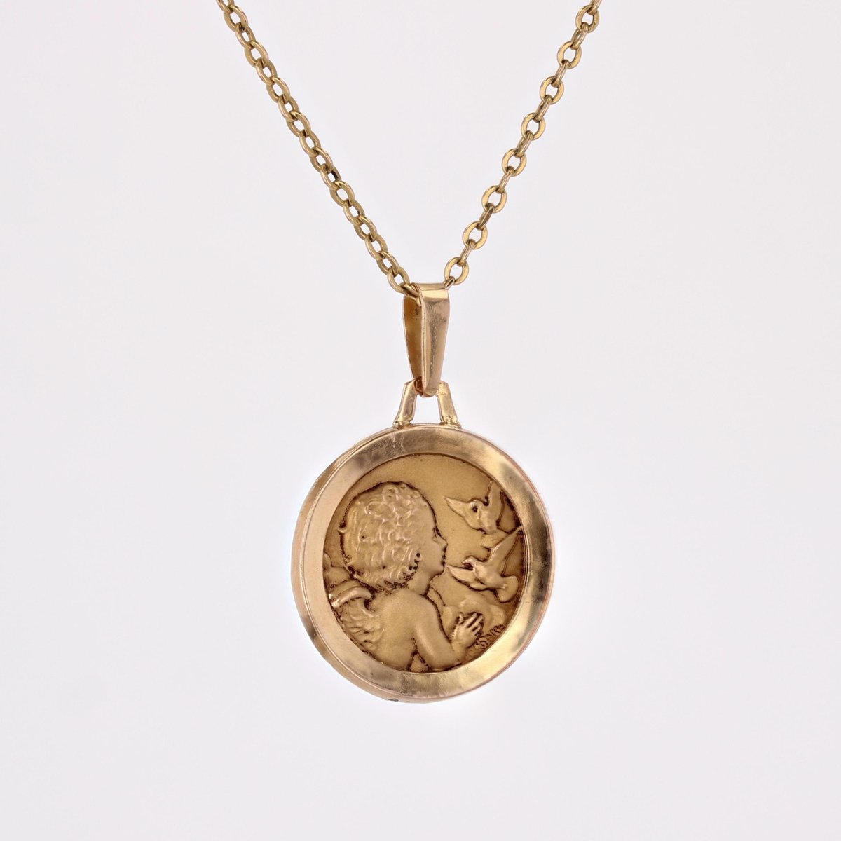 20th Century 18 Karat Rose Gold Angel and Dove Medal by C.Charl