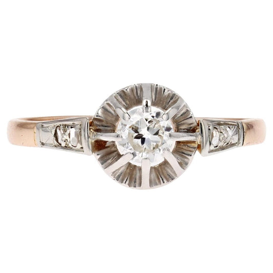 20th Century 18 Karat Rose Gold Solitaire Ring with Diamond