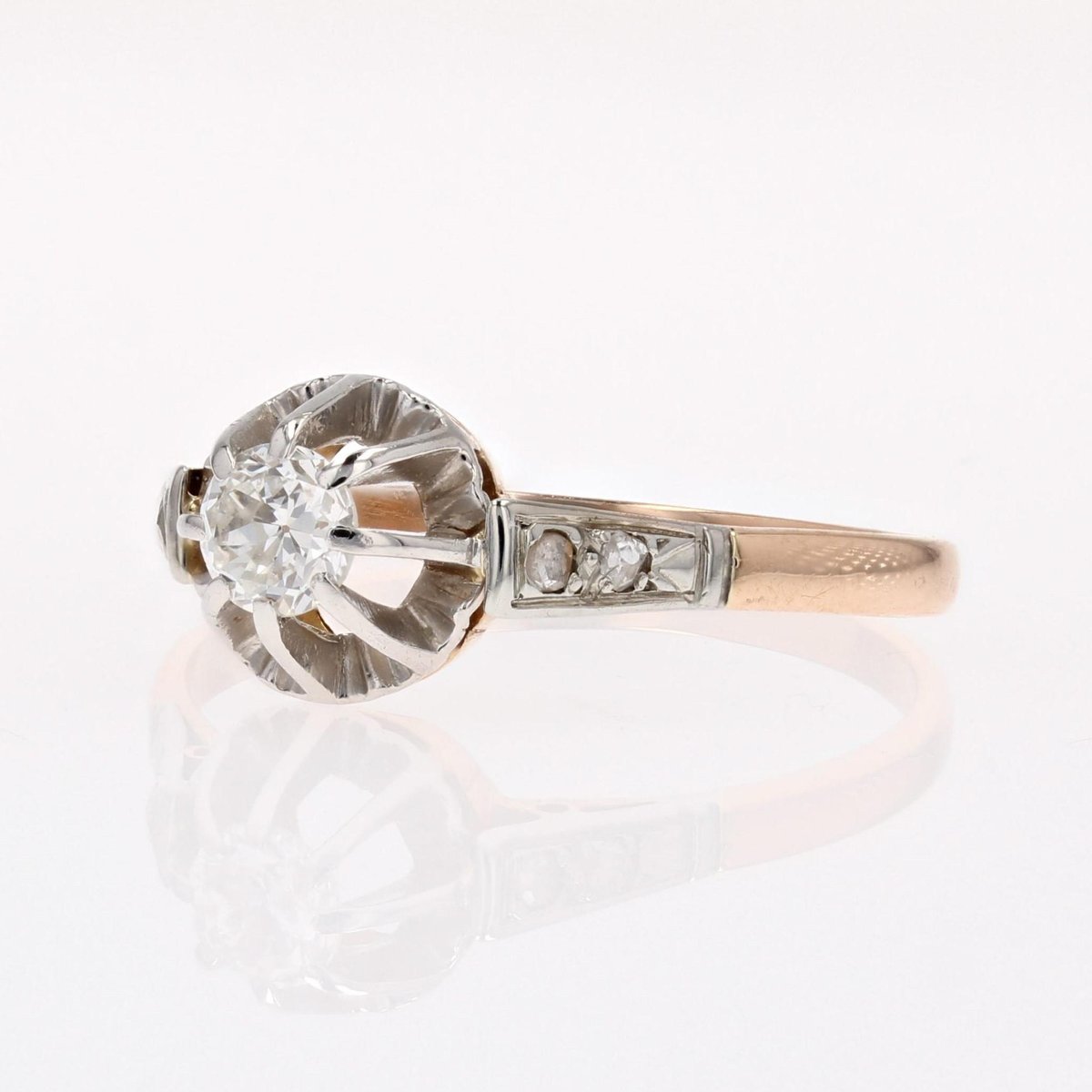 20th Century 18 Karat Rose Gold Solitaire Ring with Diamond