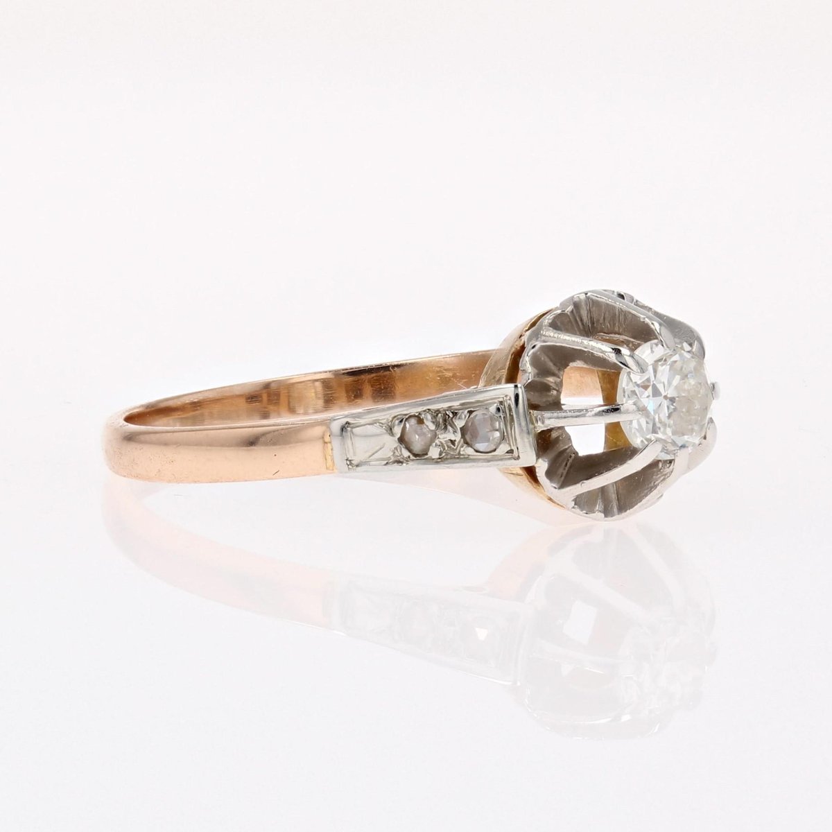 20th Century 18 Karat Rose Gold Solitaire Ring with Diamond