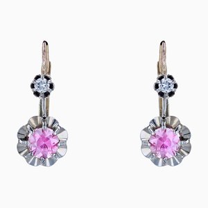 20th Century 18 Karat Yellow Gold and Platinum Lever Back Earrings Pink Sapphire, Set of 2-OLU-1757420