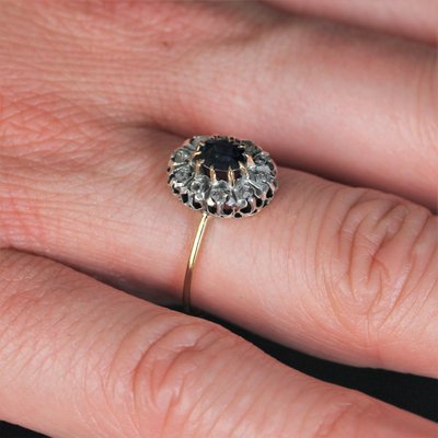 20th Century 18 Karat Yellow Gold Cluster Ring with Sapphire & Diamonds, 1890s-OLU-1756217