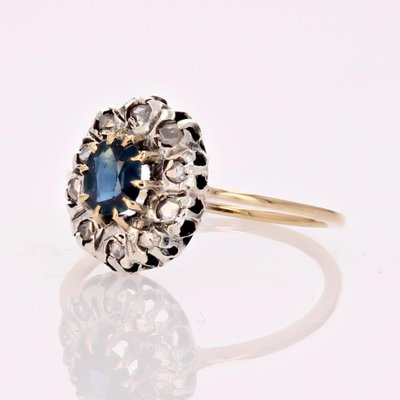 20th Century 18 Karat Yellow Gold Cluster Ring with Sapphire & Diamonds, 1890s-OLU-1756217