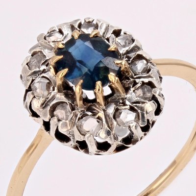 20th Century 18 Karat Yellow Gold Cluster Ring with Sapphire & Diamonds, 1890s-OLU-1756217