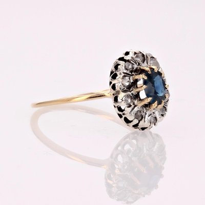 20th Century 18 Karat Yellow Gold Cluster Ring with Sapphire & Diamonds, 1890s-OLU-1756217