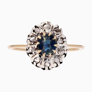 20th Century 18 Karat Yellow Gold Cluster Ring with Sapphire & Diamonds, 1890s-OLU-1756217