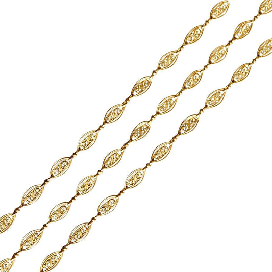 20th Century 18 Karat Yellow Gold Filigree Long Chain Necklace