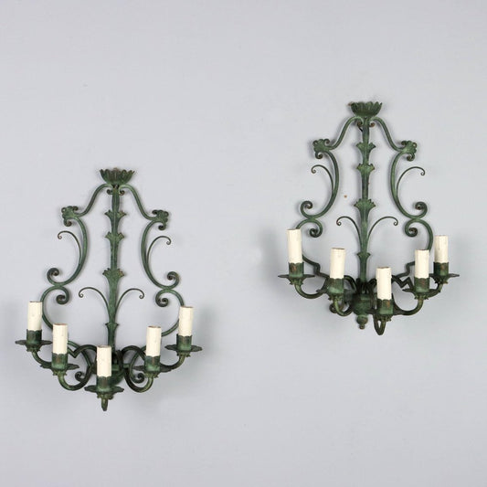 20th Century 5 Lights Wall Lamps in Wrought Iron