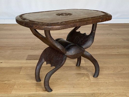 20th Century Africanist Brutalist Stool with Tray-QKG-1368289