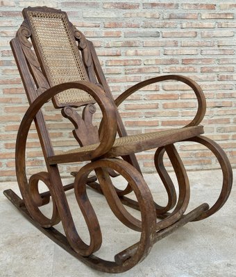 20th Century Art Deco Bentwood Rocking Chairs with Reed Seats, Set of 2-NOU-1264472