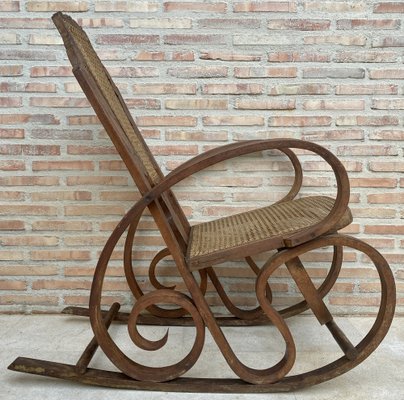 20th Century Art Deco Bentwood Rocking Chairs with Reed Seats, Set of 2-NOU-1264472