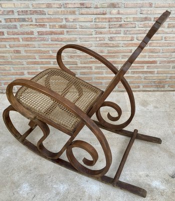 20th Century Art Deco Bentwood Rocking Chairs with Reed Seats, Set of 2-NOU-1264472