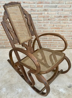 20th Century Art Deco Bentwood Rocking Chairs with Reed Seats, Set of 2-NOU-1264472