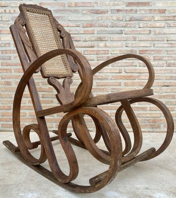 20th Century Art Deco Bentwood Rocking Chairs with Reed Seats, Set of 2-NOU-1264472