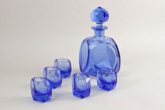 20th Century Art Deco Decanter Set with 5 Shot Glasses, 1920s, Set of 6