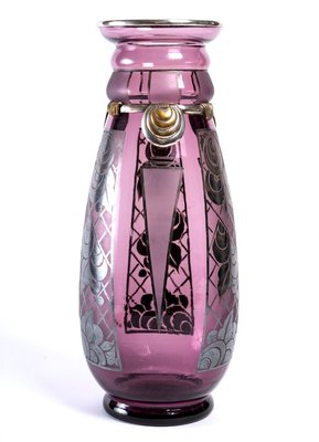 20th Century Art Deco Vase in Purple Glass and Silver Metal from d'Argyl Val-UQL-1427673