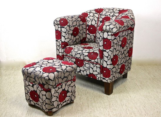 20th Century Art Nouveau Armchair with Footstool, Austria, 1915, Set of 2-TQA-1354219