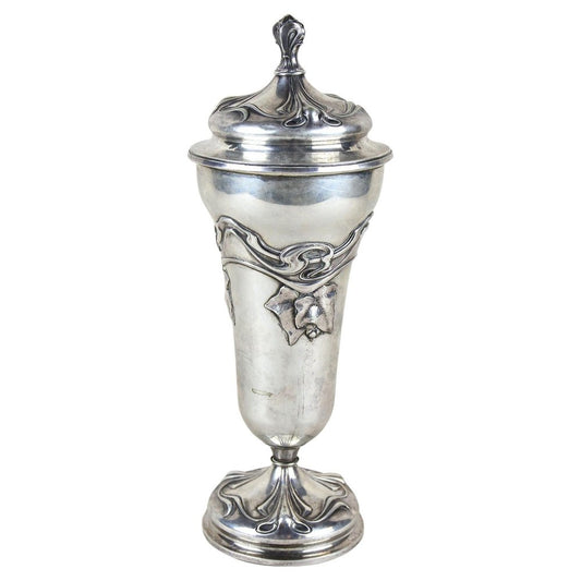 20th Century Art Nouveau Silver Amphora Vase with Lid, Austria, 1900s