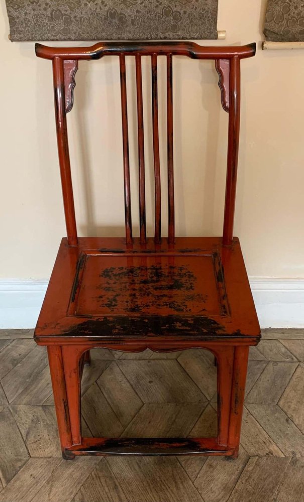 20th Century Asian Chairs in Red Lacquered Wood, Set of 2