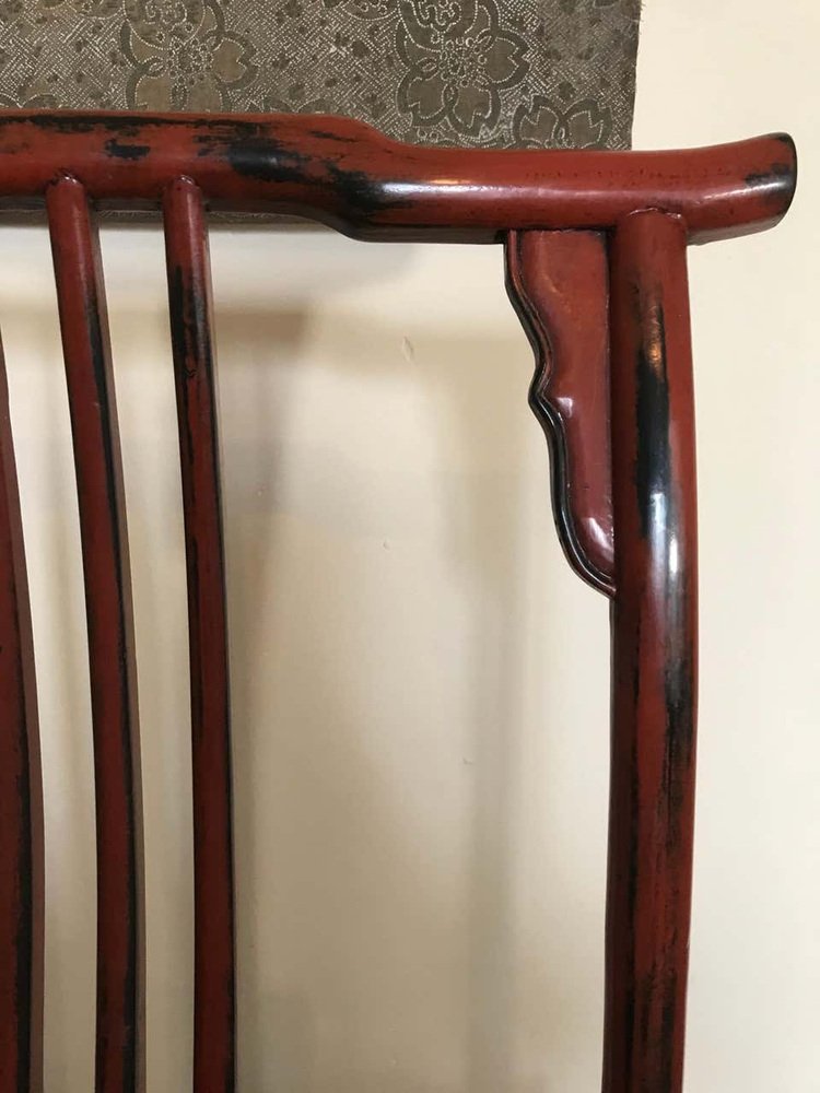 20th Century Asian Chairs in Red Lacquered Wood, Set of 2