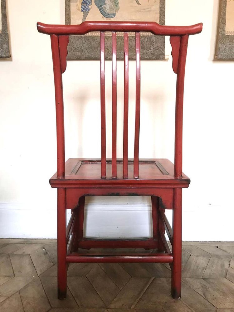 20th Century Asian Chairs in Red Lacquered Wood, Set of 2