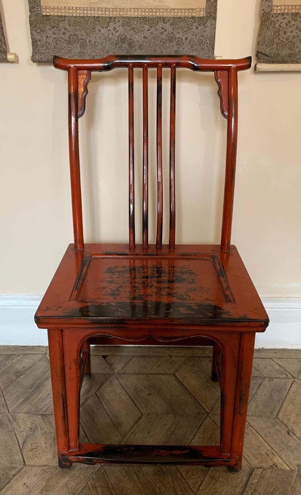 20th Century Asian Chairs in Red Lacquered Wood, Set of 2