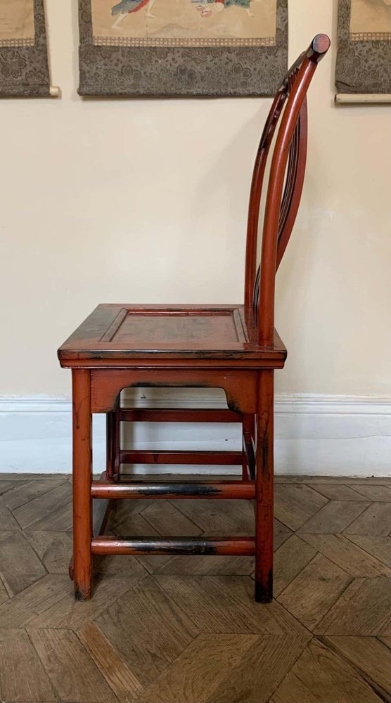 20th Century Asian Chairs in Red Lacquered Wood, Set of 2