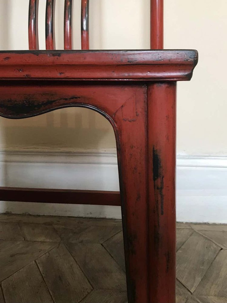 20th Century Asian Chairs in Red Lacquered Wood, Set of 2