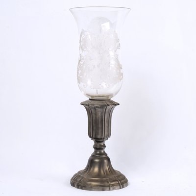 20th Century Baccarat Crystal and Pewter Tealight Candlestick Lamp-UQL-1724124