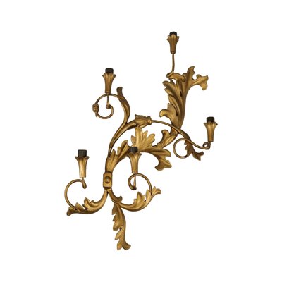 20th Century Baroque Style Wall Light in Gilded Metal & Wood, Italy-VMM-1327883