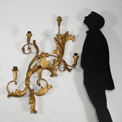 20th Century Baroque Style Wall Light in Gilded Metal & Wood, Italy-VMM-1327883