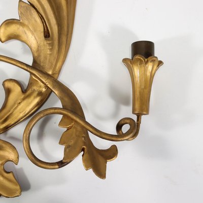 20th Century Baroque Style Wall Light in Gilded Metal & Wood, Italy-VMM-1327883