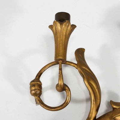 20th Century Baroque Style Wall Light in Gilded Metal & Wood, Italy-VMM-1327883