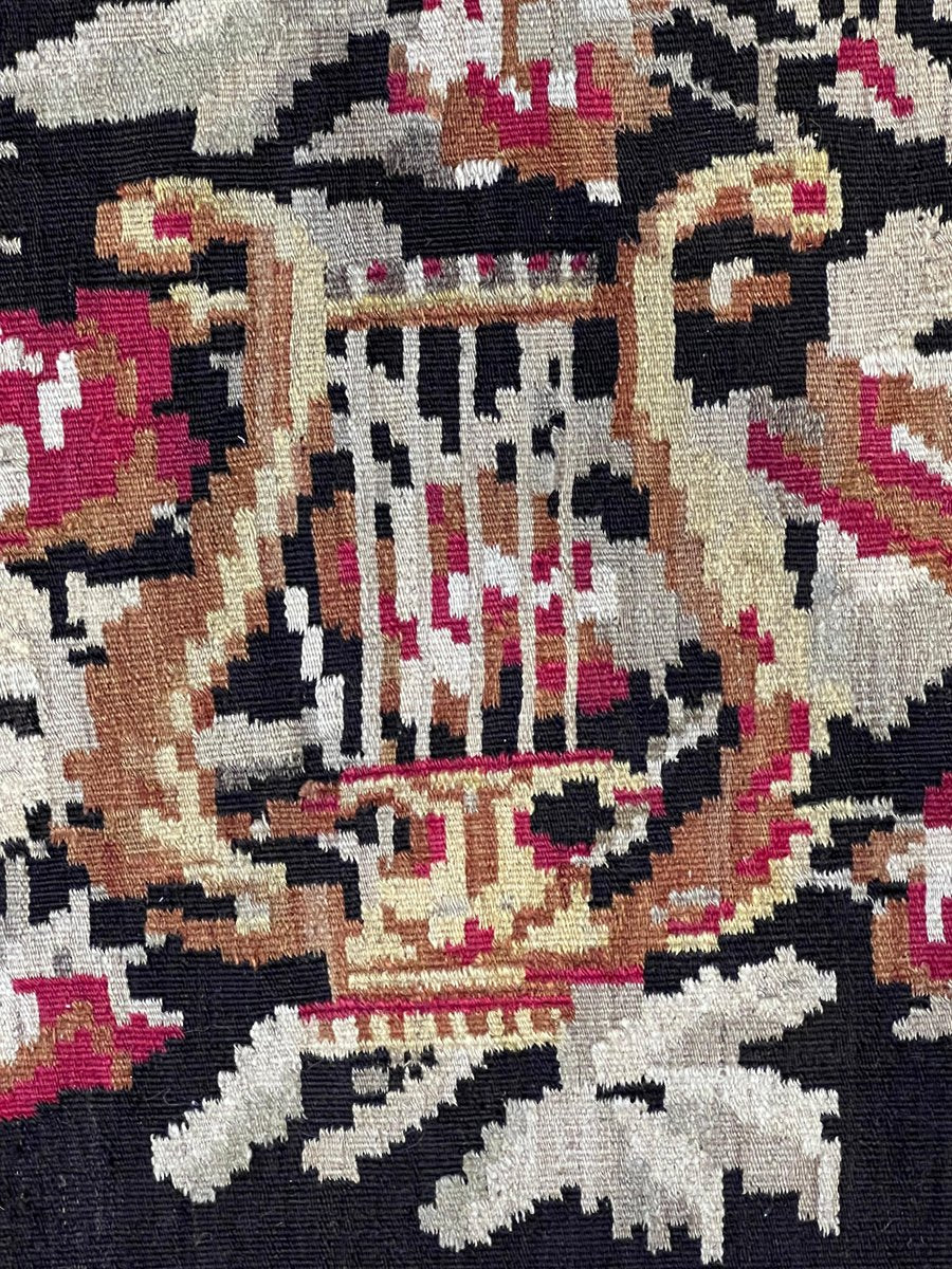 20th Century Black Floreal Bessarabian Kilim Rug, 1920s