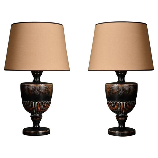 20th Century Blackened Wood Baluster Table Lamps, Set of 2