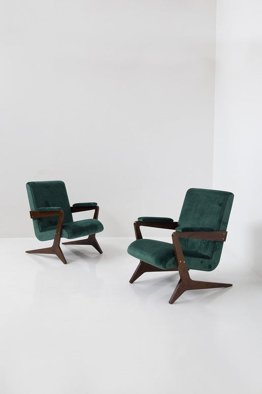 20th Century Brazilian Green Velvet Armchairs, 1950s, Set of 2