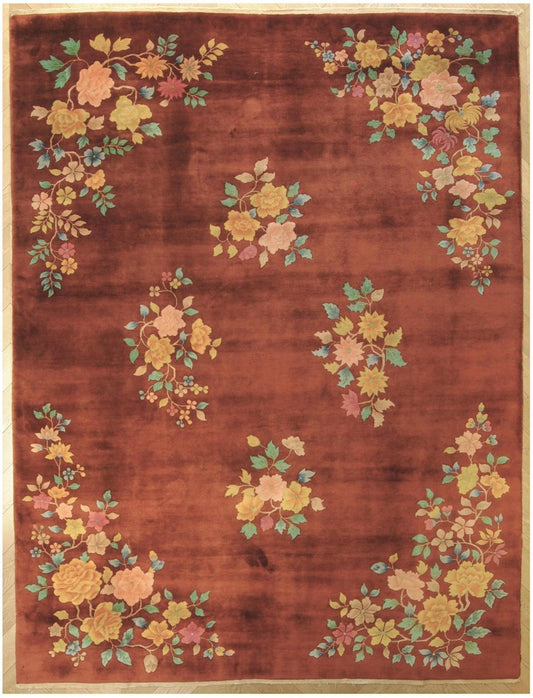 20th Century Chinese Art Deco Copper Coloured Nichols Rug, 1920