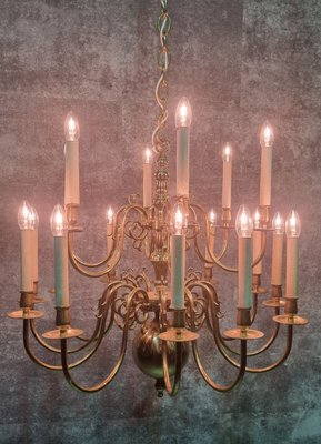 20th Century Dutch 2-Tiered Brass Chandelier-NQV-1220261