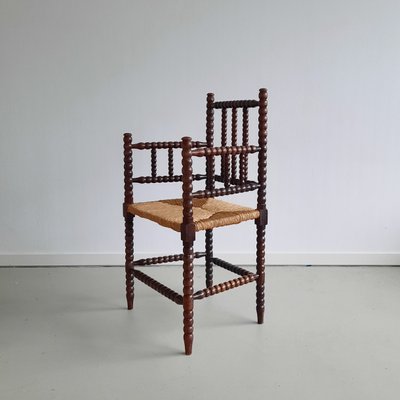 20th Century Dutch Bobbin Chair with Rush Seat-SJU-1147086