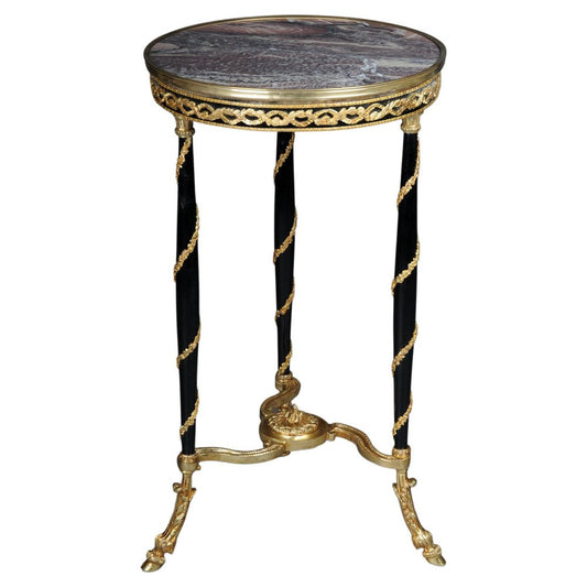 20th Century Empire Black Round Beechwood and Marble Side Table