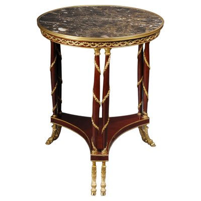 20th Century Empire Salon Side Table in Beechwood & Marble-FLW-1401724