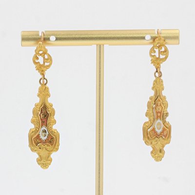 20th Century Enamel 18 Karat Yellow Gold Dangle Earrings, Set of 2-OLU-986175