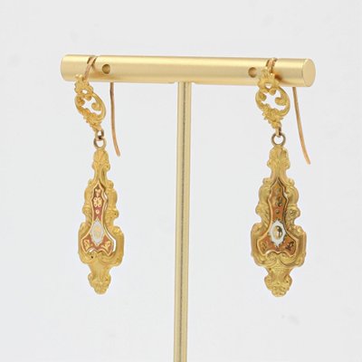 20th Century Enamel 18 Karat Yellow Gold Dangle Earrings, Set of 2-OLU-986175