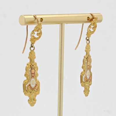 20th Century Enamel 18 Karat Yellow Gold Dangle Earrings, Set of 2-OLU-986175