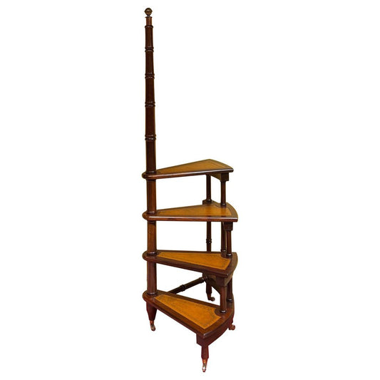 20th Century English Victorian Leather Library Steps or Stepladder