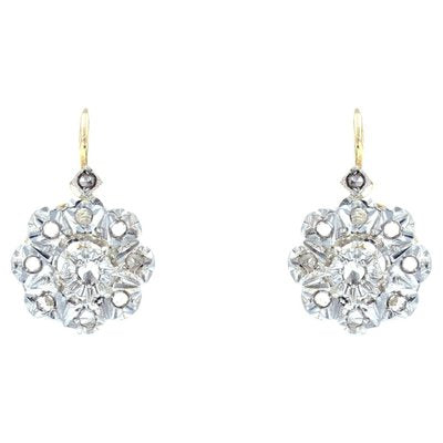 20th Century French 19 Karat Earrings with Rose-Cut Diamonds, Set of 2-OLU-1419080